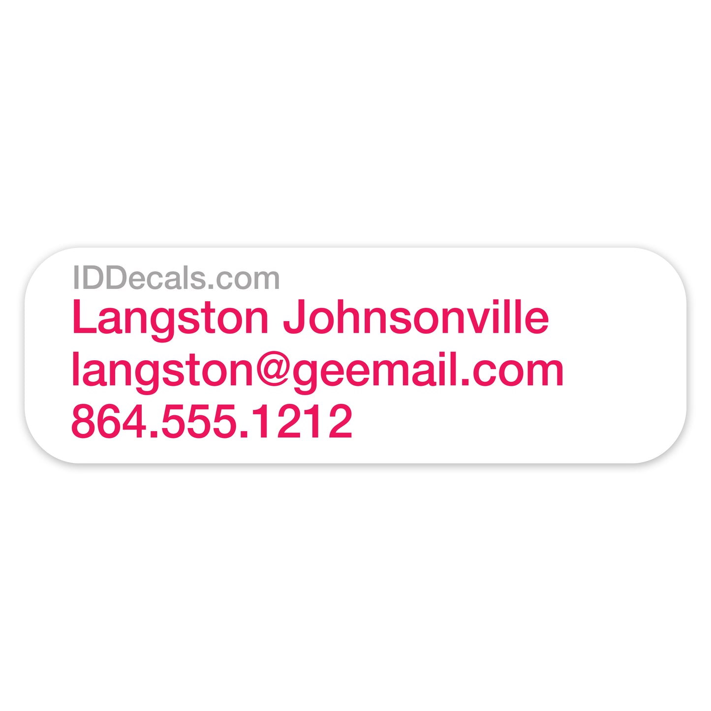 Three line customizable decals for identification - white background with colored text.