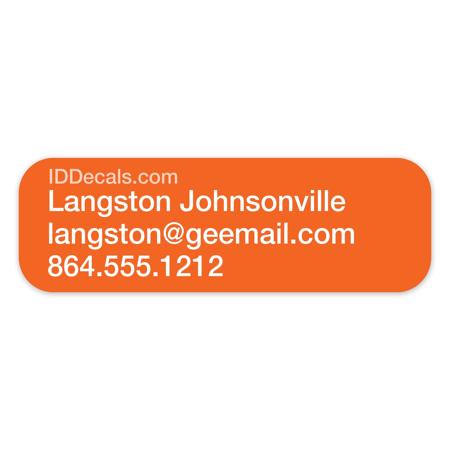 Three line customizable decals for identification - colored background with white text.
