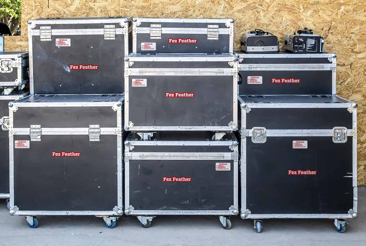Band gear boxes with vinyl decals displaying the band's name and contact information: Customized labels with band name and contact details, enhancing branding and facilitating easy identification of the band's equipment.