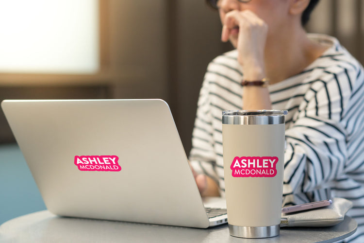 Custom name decal on laptop and stainless steel cup