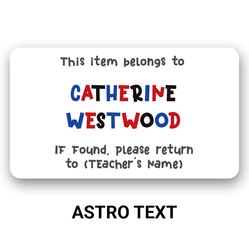 Personalized name decal shown in astro text colorway.