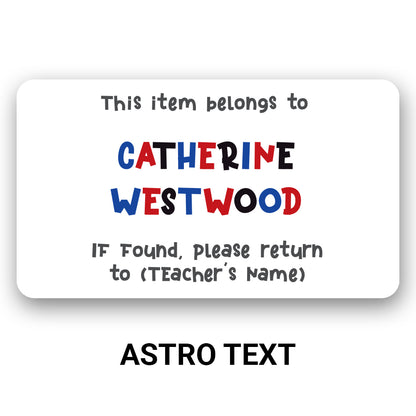 Personalized name decal shown in astro text colorway.