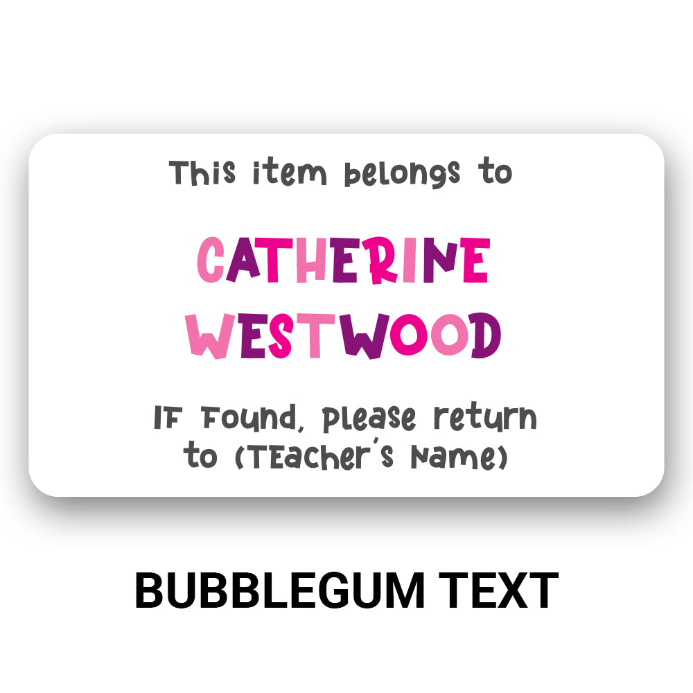 Personalized name decal shown in bubblegum text colorway.