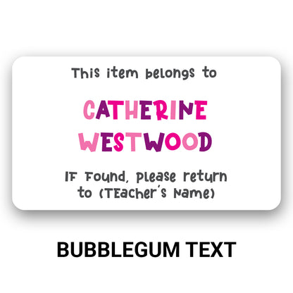 Personalized name decal shown in bubblegum text colorway.