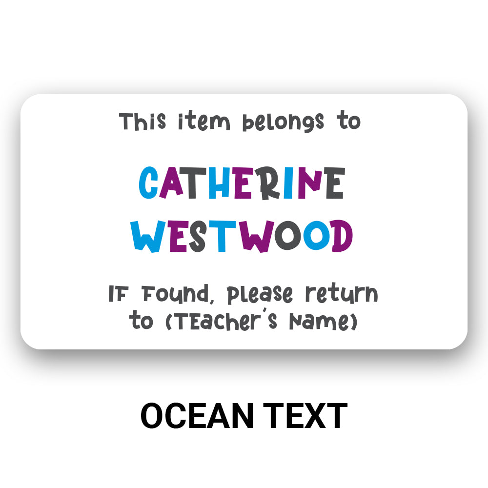 Personalized name decal shown in ocean text colorway.