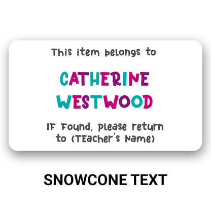 Personalized name decal shown in snowcone text colorway.