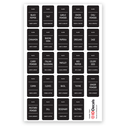 Modern Spice Jar Labels: Premium Vinyl, Black Color Option - 24-Piece Set for Stylish Organization and Customization