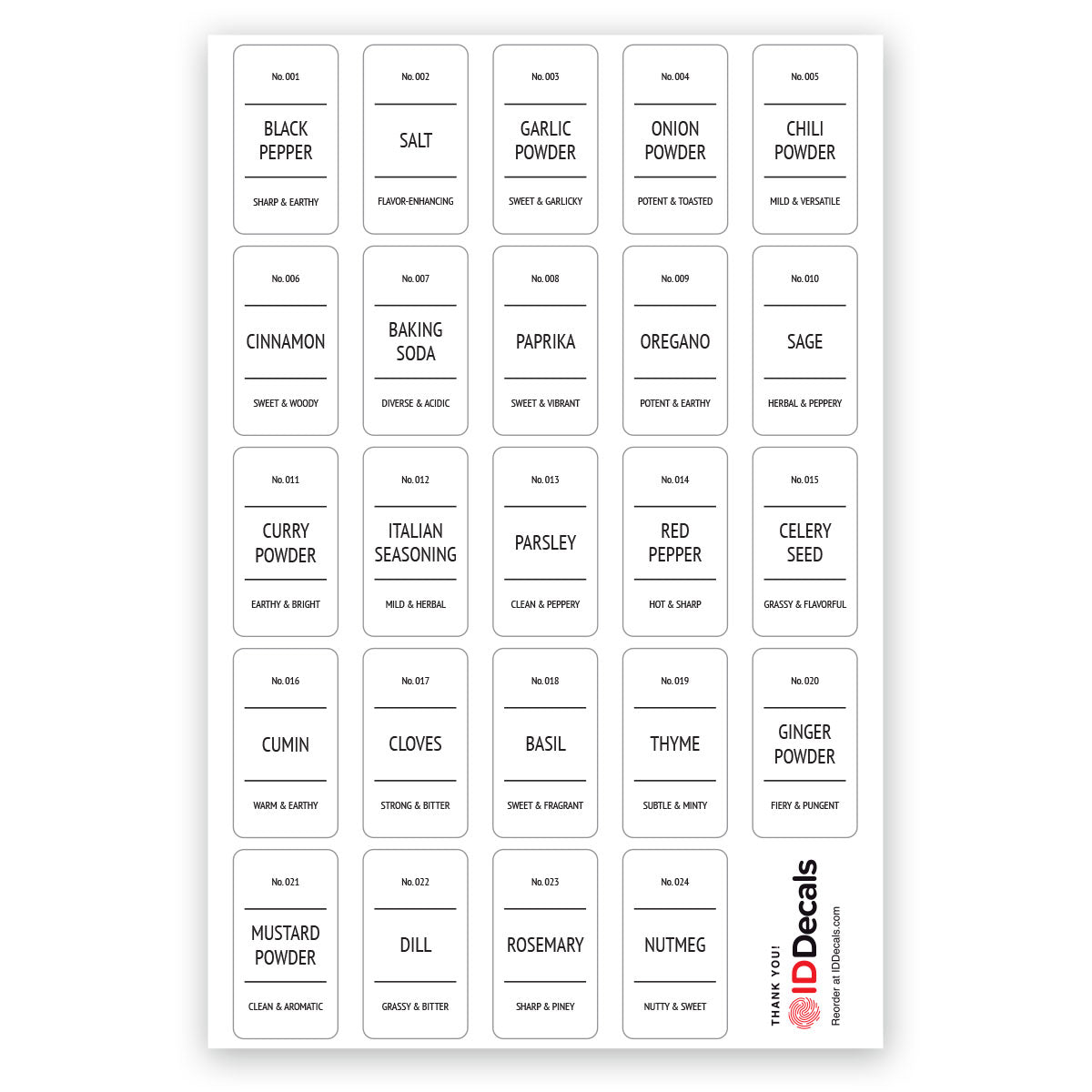 Modern Spice Jar Labels: Premium Vinyl, White Color Option - 24-Piece Set for Clean and Organized Spice Storage