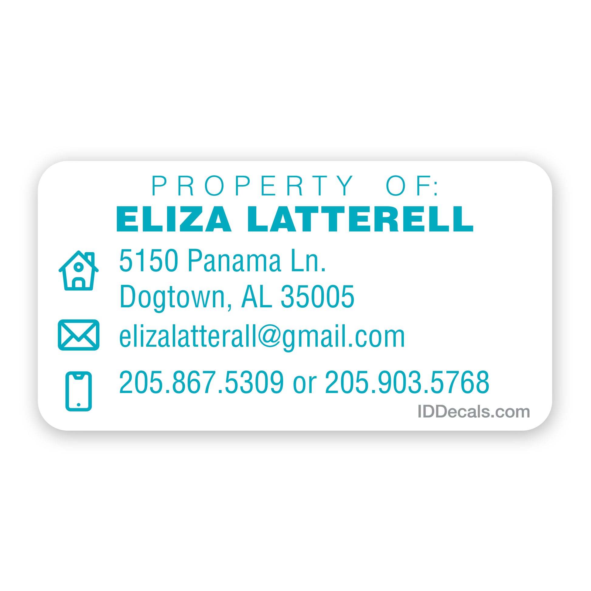 Individual Customized Premium Vinyl Adhesive 'Property Of' Decals - Personalized Name Label for Belongings, White Background with Colored Text