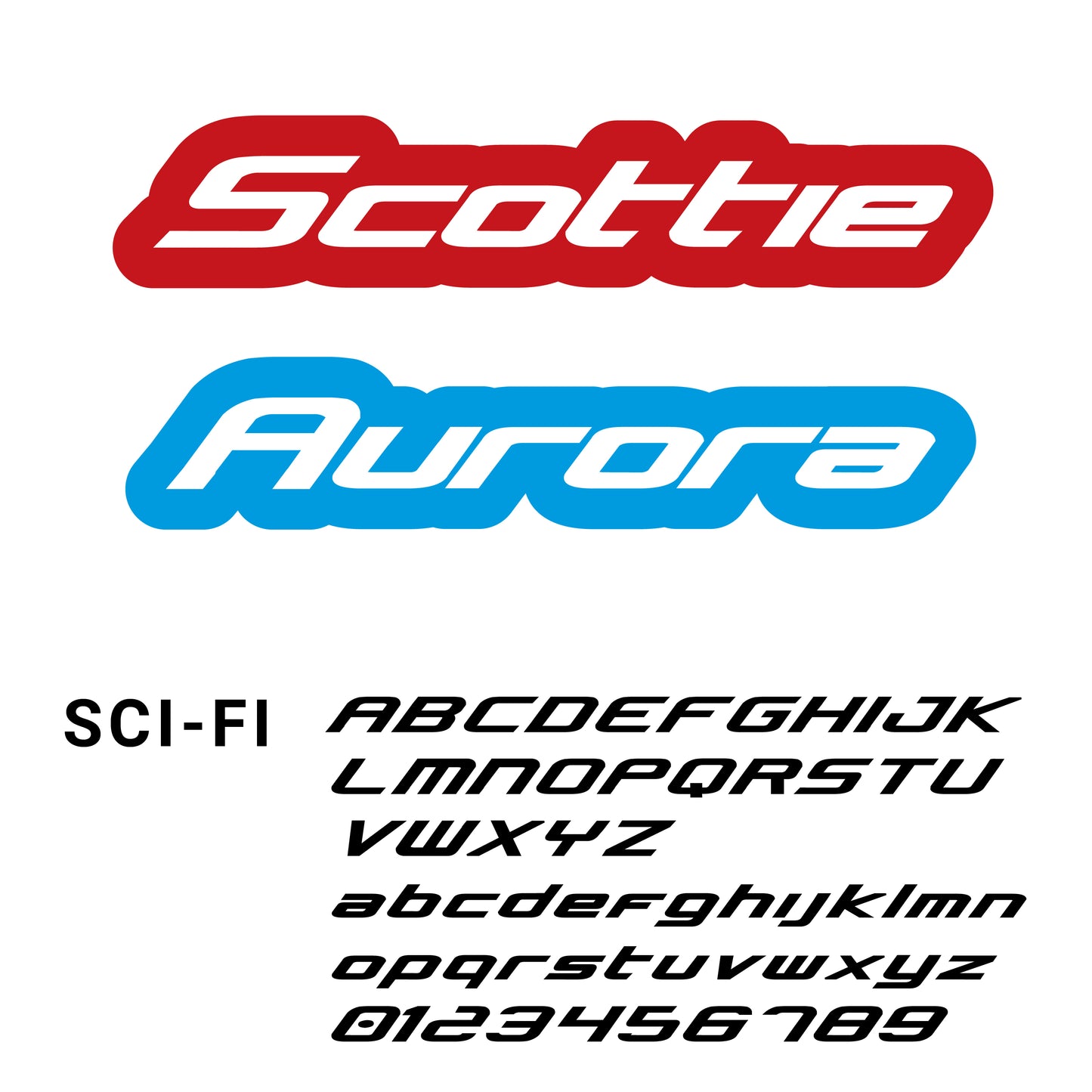 Vinyl cut-contour identification decals shown using a sci-fi font: Futuristic and visually captivating identification decals with a sci-fi font, adding a touch of innovation and uniqueness to the design.